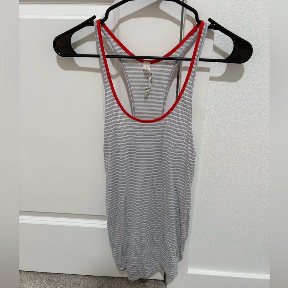 Lululemon Athletica Gray and Red Striped Tank Top